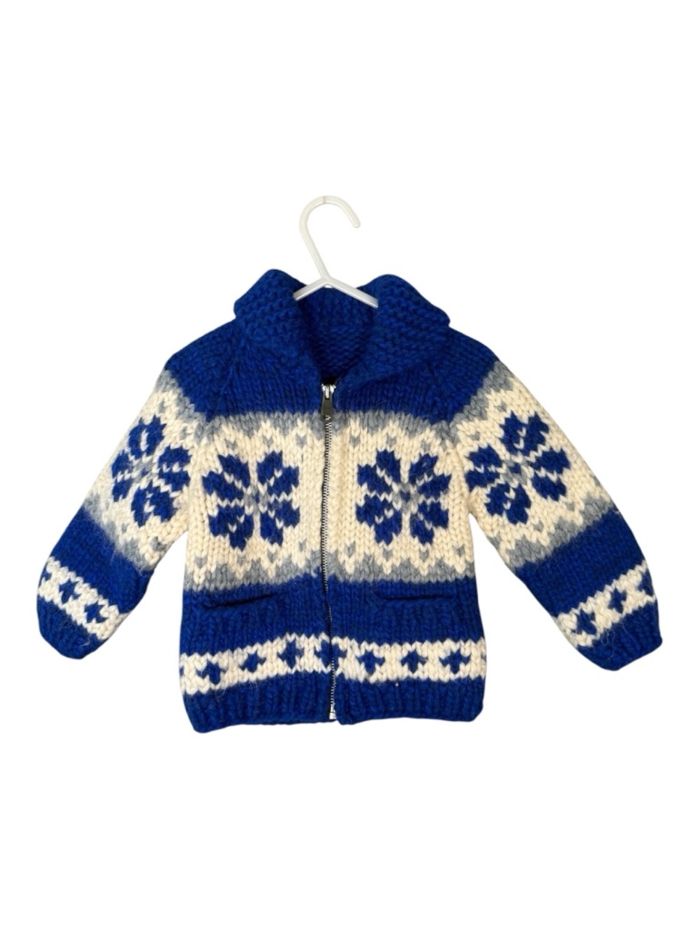 Vintage Kids Wool Handmade Cardigan Sweater Nordic Snowflake